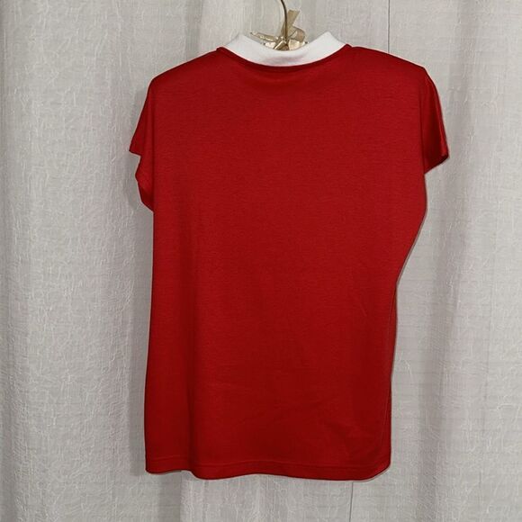 KORET M-L Red White Vintage Tennis Golf One Button Cap Sleeve Polo Top - Picture 2 of 10